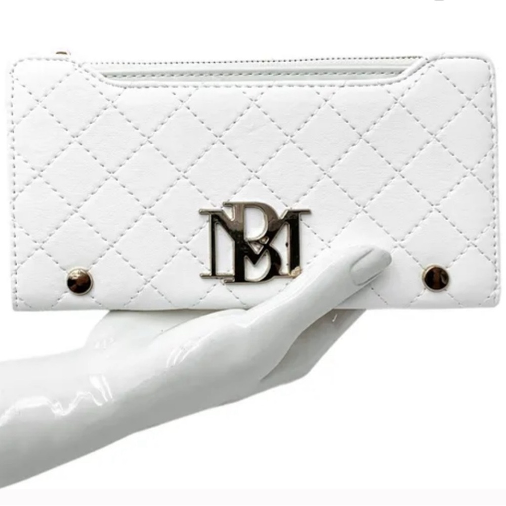 Badgley Mischka Quilted Long Cards Wallet White Vegan Leather